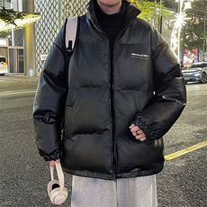 2024新款棉服男款外套冬季韩版港风情侣pu皮衣立领加厚棉服PY79，男装皮衣，星座506