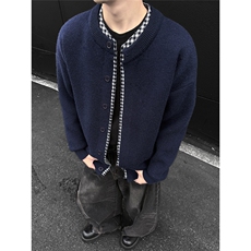 老钱风冬季假两件拼接格子开衫毛衣宽松针织衫M9912TP60，男装针织衫/毛衣，电商A247