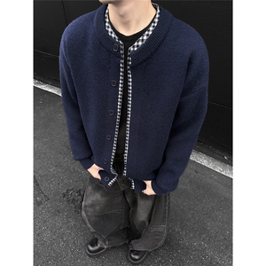 老钱风   冬季假两件拼接格子开衫毛衣宽松针织衫 M9912 TP60图片