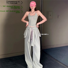 女春新款欧货时尚休闲套装修身显瘦开衫上衣内搭吊带阔腿裤三件套，女装套装/套裙，江南