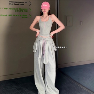 女春新款欧货时尚休闲套装修身显瘦开衫上衣内搭吊带阔腿裤三件套图片