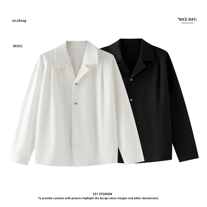 平铺~春季绿松石扣设计西装领长袖衬衫CS2207/P55，男装西服套装，电商B331