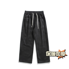 白底平铺加厚保暖毛呢直筒拖地阔腿裤扎染纽扣小脚裤男7991-P65，男装休闲裤，电商C305A