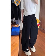 潮青少年常规蛇纹拼接弯刀牛仔裤男款美式高街中腰长裤春秋微弹，男装牛仔裤，星座506A