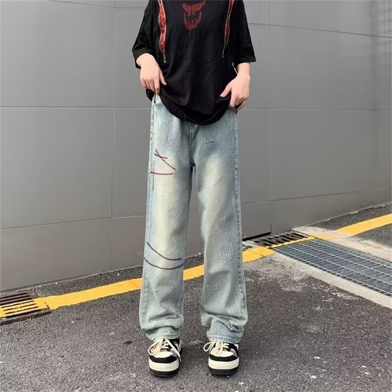 1033-P442025春秋新款牛仔裤男直筒垂感潮牌痞帅休闲美式复古,男装牛仔裤,电商B323A
