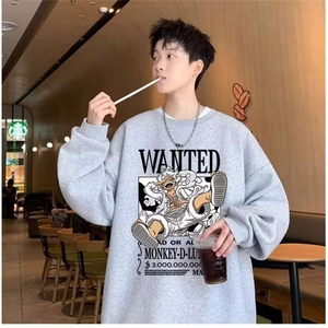350g华棉潮牌圆领宽松情侣长袖打底衫上衣束口T恤卫衣Y55-P38网图图片