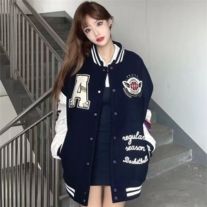 2025潮牌毛巾绣字母棒球服外套男女秋季复古宽松潮流情侣夹克图片