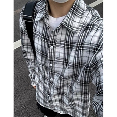 格子衬衫男女春秋季穿搭长袖衬衣外搭开衫慵懒风休闲外套CS322，男装衬衫，星座1116A（原606A-3）