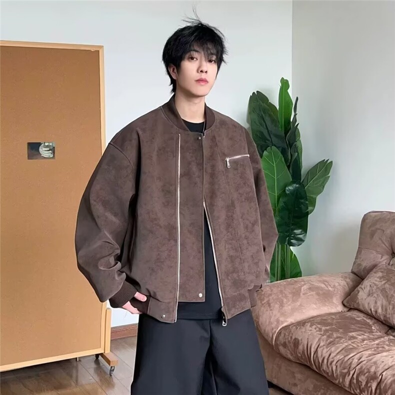 F078-P76美式复古皮衣外套男款春秋高级感夹克棒球服上衣，男装皮衣，电商B323A