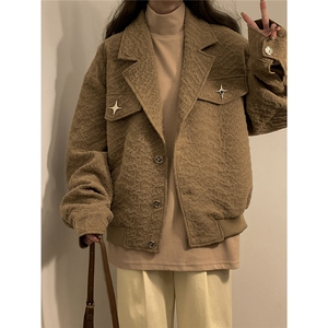 中性风黄底美式夹克潮牌夹克男情侣大码M-5XL外套JK8748P95控128图片