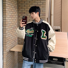 港风上衣夹克宽松落肩拼色棒球服外套JK710-P65，男装夹克，星座1204-3