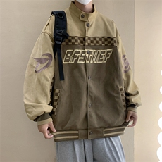 美式潮牌麂皮绒机车夹克秋季宽松立领上衣百搭休闲外套W5024-P80，男装夹克，星座512-2