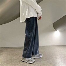 港风复古牛仔裤男宽松直简阔腿裤百搭韩版拖地老爹长裤N7028-p40，男装牛仔裤，星座1008-1