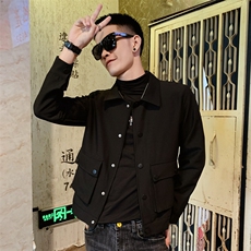 社会风秋纯色休闲短款单排扣立领西装夹克B297-2805-P88控108，男装夹克，电商B297