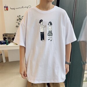 纯棉！2021春夏季男士短袖T恤潮流宽松印花体恤学生上衣T207P20图片