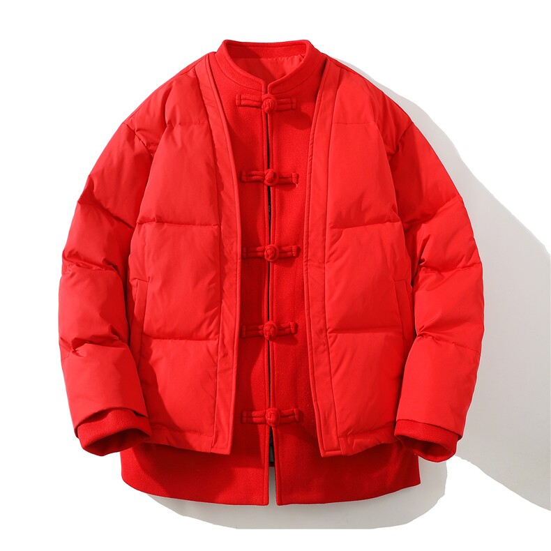 中式唐装男款冬季加厚风汉服青红色立领休闲外套A33-P158，男装民族服装，星座816A（原B366）