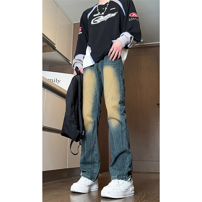 美式高街vibe重工艺做旧水洗hiphop直筒牛仔裤货号K2323P55图片
