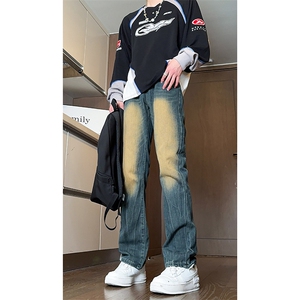 美式高街vibe重工艺做旧水洗hiphop直筒牛仔裤货号K2323P55图片