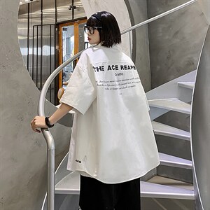 【】A003-HC2021-P40 夏装新款个性港风短袖衬衫 女模1图片