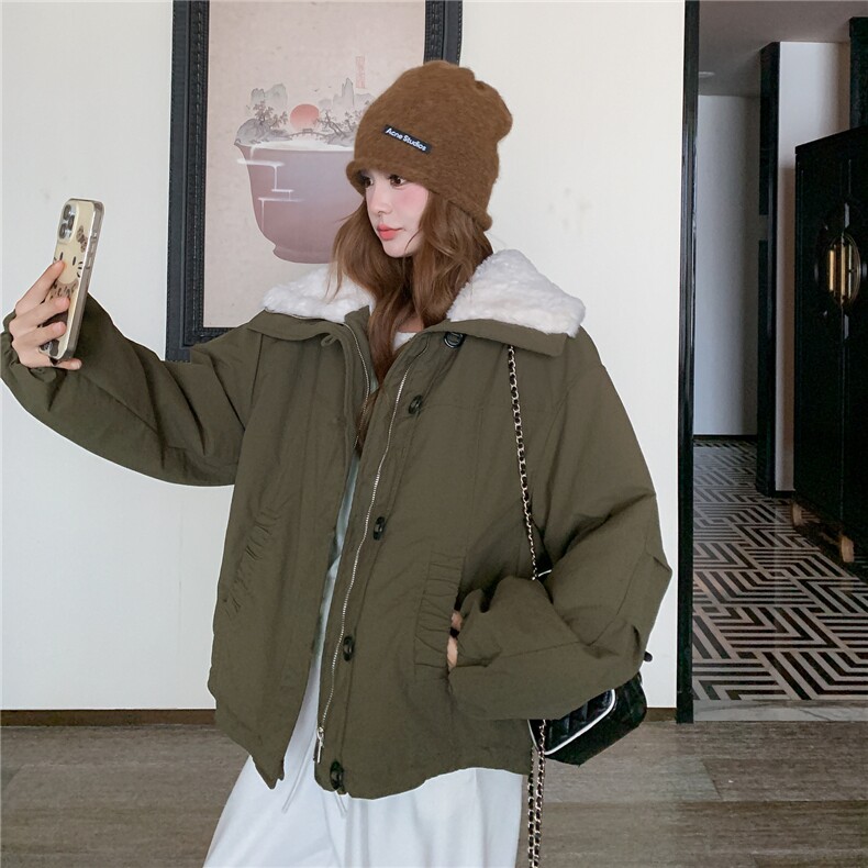 2025冬装新款女加绒加厚休闲派克服时尚棉衣毛毛,女装棉衣/棉服,2C218