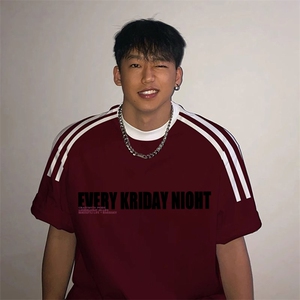 夏季美式高街重磅纯棉三条杠织带撞色男女短袖T恤ZD523-特P30图片