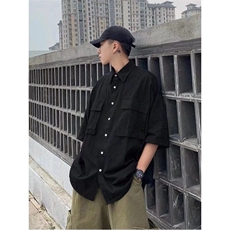 CP1167-P28口袋工装衬衫男日系宽松痞帅短袖港风休闲衬衣，男装T恤，电商B323A