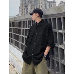 CP1167-P28 口袋工装衬衫男日系宽松痞帅短袖港风休闲衬衣图片