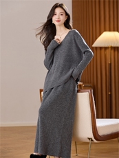 2025韩系氛围感穿搭套装v领不规则下摆针织套裙气质优雅两件套，女装羊毛衫，艾米