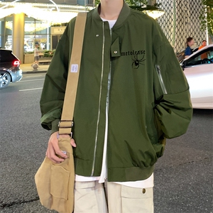 美式复古酒红色棒球服外套男夏季2025新款潮牌青少年飞行大码夹克图片