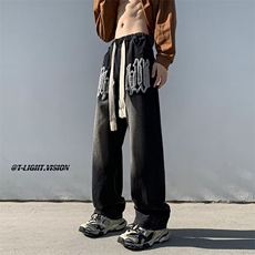 2023春季毛巾刺绣牛仔裤男高街休闲裤宽松字母直筒裤K5910-P45，男装牛仔裤，星座512-2