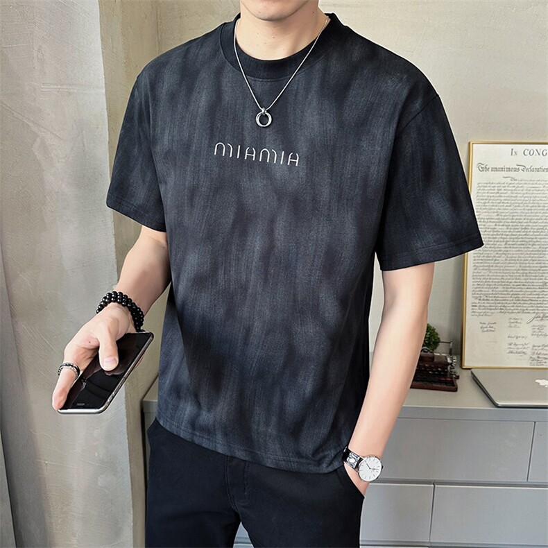 短袖T恤男新款2025店主风潮款渐变水洗印花百搭上衣B317/8060/P55,男装T恤,电商B317