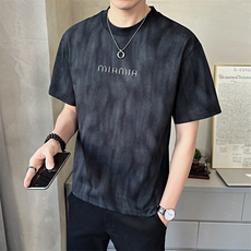 短袖T恤男新款2025店主风潮款渐变水洗印花百搭上衣B317/8060/P55，男装T恤，电商B317