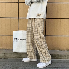 日系格子裤高街ins夏季薄款设计感阔腿九分哈伦休闲裤K1091-P30，男装休闲裤，星座512-2