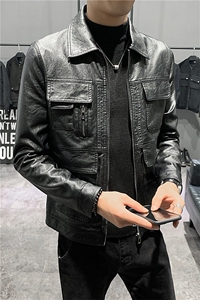 （店主风）秋季修身款皮衣男士翻领水洗夹克外套C301B-PY08图片
