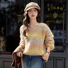 现货！V领套头针织衫时尚女毛衣2025秋季新款宽松好看设计感毛衣，女装针织衫/毛衣，韩宇舍