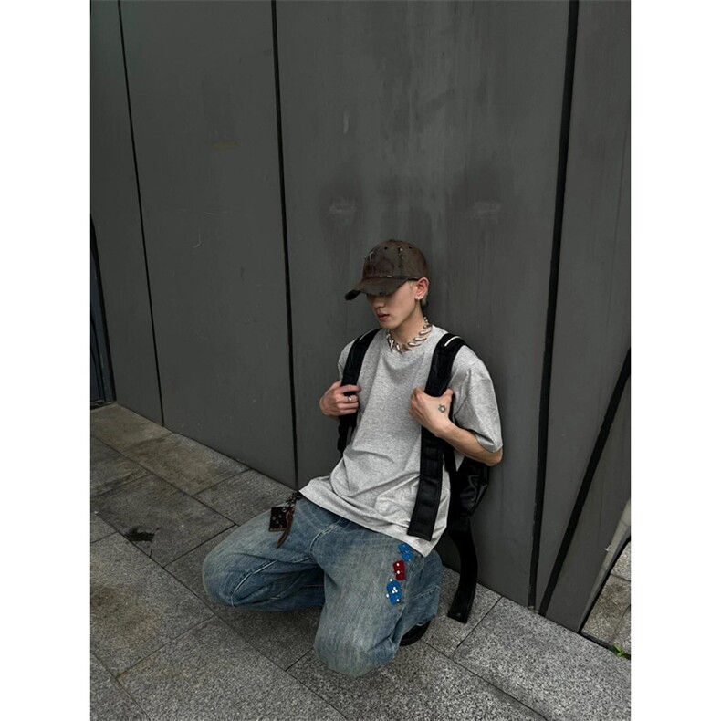 复古水洗设计毛巾刺绣微喇牛仔裤男夏季直筒堆堆裤子N6673,男装牛仔裤,星座1116A（原606A-3）