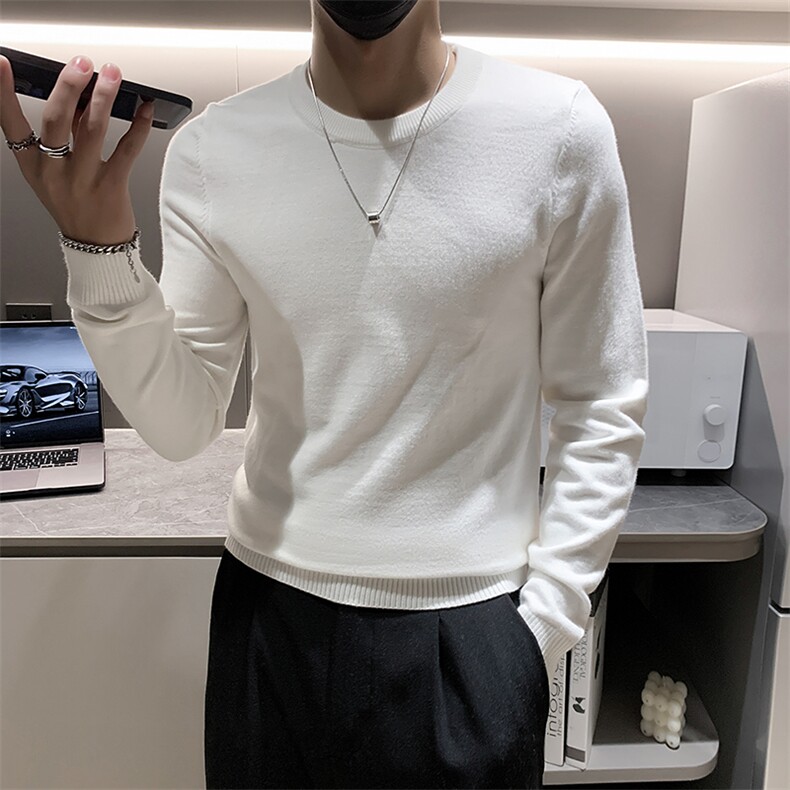 店主风小伙秋冬男纯色圆领套头针织长袖毛衣男士301A-1/M63/P38，男装针织衫/毛衣，星座301A-1