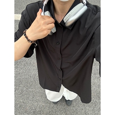 薄款冰丝短袖衬衫男简约纯色垂感休闲痞帅衬衣CS288-P20，男装T恤，星座301C-5