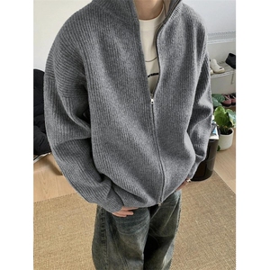 灰色立领针织开衫外套男秋冬情侣线衫cleanfit慵懒MY295-P49图片