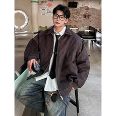 结构设计美式冬季棉服复古麂皮绒短款宽松加棉外套986P118，男装棉衣，电商A458A