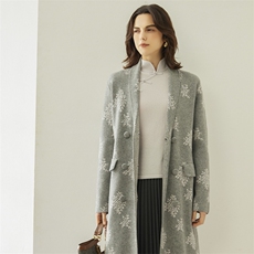 时尚百搭女士羊绒大衣秋冬新款舒适保暖绣花外套高端品质，女装羊绒大衣，戎美山