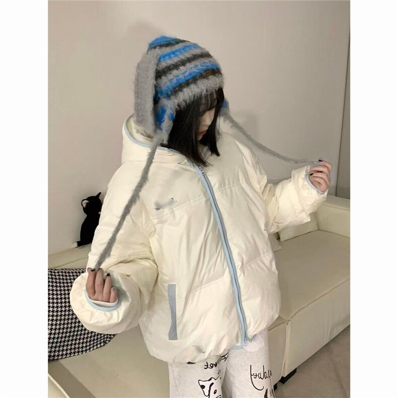 日系新款撞色设计感拉链刺绣连帽面包服外套学生冬季宽松保暖棉衣,男装棉衣,星座1210-1