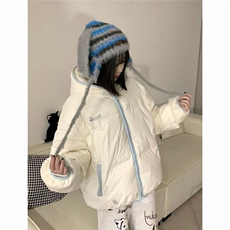 日系新款撞色设计感拉链刺绣连帽面包服外套学生冬季宽松保暖棉衣，男装棉衣，星座1210-1