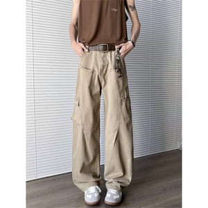 美式复古设计感多口袋工装裤男女废土风宽松阔腿裤秋季A82055-p65图片