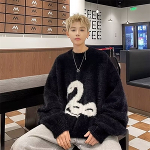 慵懒毛衣针织衫男学生秋冬季oversize潮牌宽松长袖羊绒衫M5717图片
