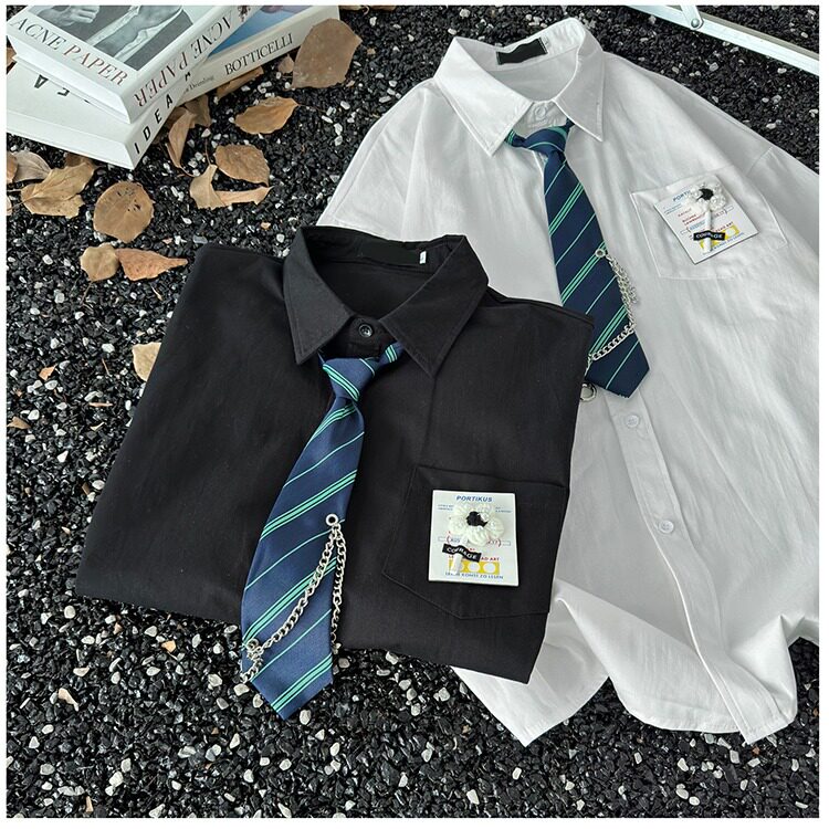 日系短袖情侣白衬衫夏季宽松学院风男JK衬衣1008-C800-p43送领带,男装T恤,星座1008-1