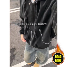 现货高品质美式高街重磅座山雕连帽pu皮棉衣男女加厚毛毛绒冬外套，男装皮衣，电商A486-1