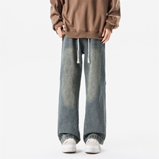 8XL-M加肥加大码牛仔裤复古直筒工装裤痞帅休闲阔腿长裤KZ9008P60，男装牛仔裤，电商B238