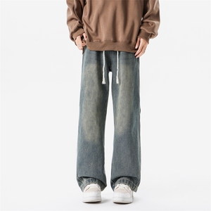 8XL-M加肥加大码牛仔裤复古直筒工装裤痞帅休闲阔腿长裤KZ9008P60图片