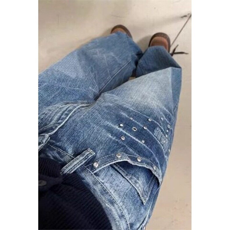 【有货】DCS981-P55美式水洗闪电纹铆钉高街复古小众设计感阔腿裤，男装牛仔裤，星座603-2